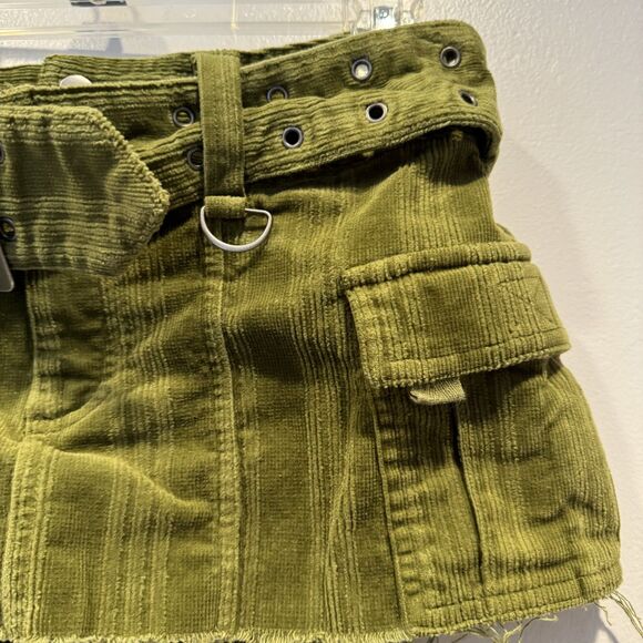 Urban Outfitters Micro Mini Skirt Green Corduroy Cargo Y2K Grunge Women sz Small - Picture 7 of 8